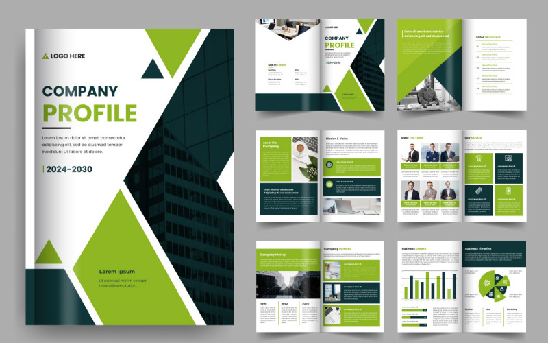 Modelo de perfil da empresa, layout de folheto comercial, relatório anual
