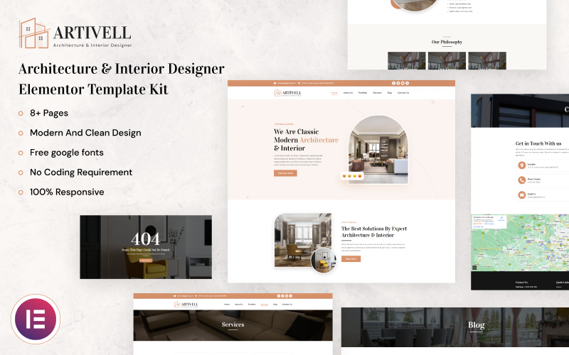 Artivell — zestaw szablonów Elementor dla projektantów architektury i wnętrz