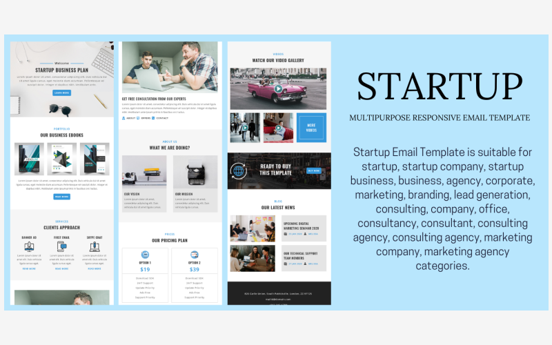 Opstarten - Multifunctionele responsieve e-mailsjabloon