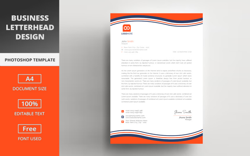 Professional Corporate Letterhead PSD Template: Make Your 业务 Correspondence Stand Out!