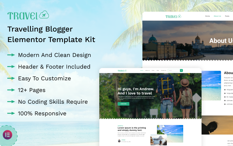 Blog di viaggio - Kit di modelli Elementor per blogger itineranti