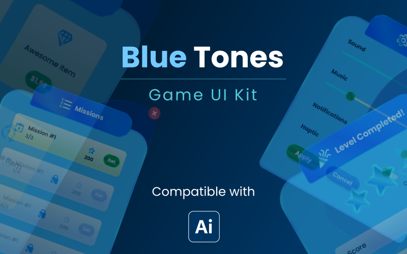 蓝色色调休闲游戏-应用程序UI工具包