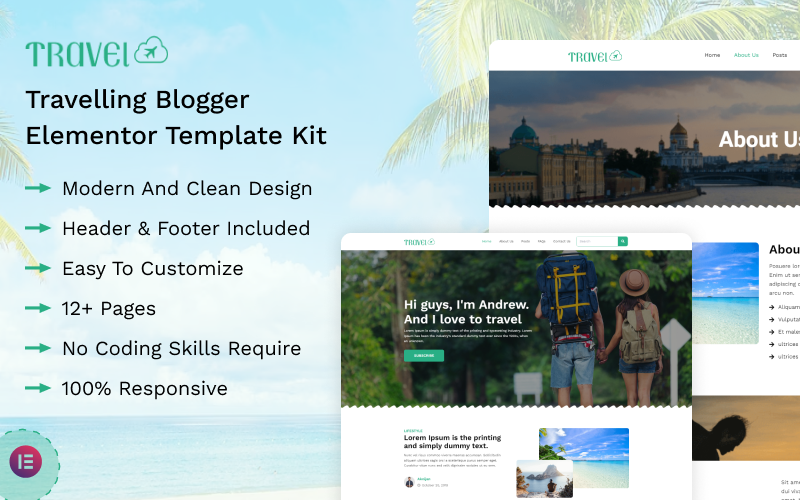 Travel Blog - Travelling Blogger Elementor Template Kit