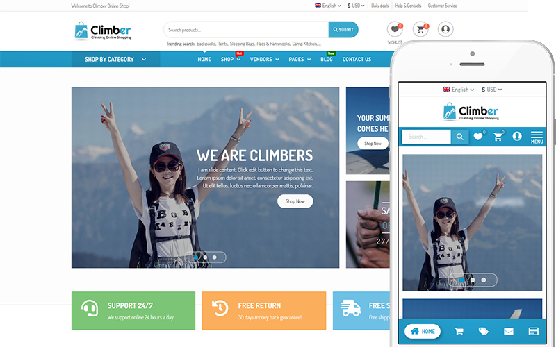 Climber — motyw rynku wielu dostawców Motyw WooCommerce