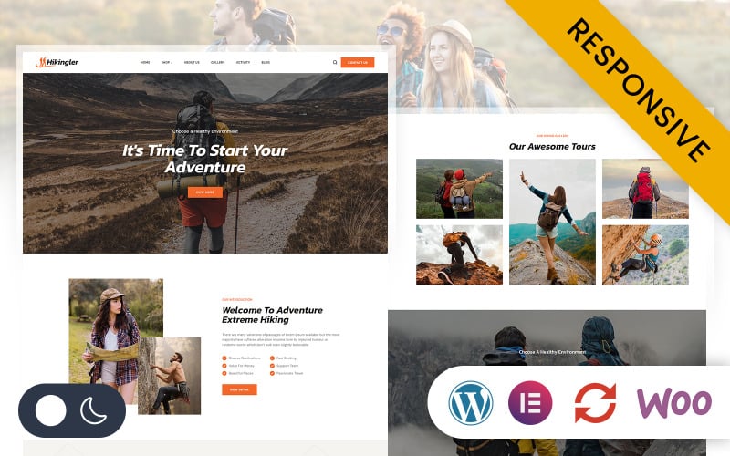 Hikingler – Адаптивна тема WordPress Elementor для походів, кемпінгу та пригод