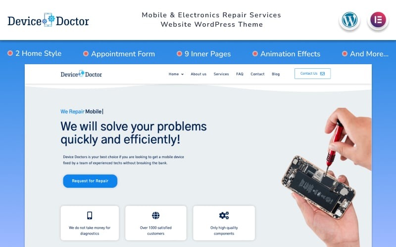 Device Doctor - Thème WordPress pour site Web de services de réparation de téléphones portables et d'appareils électroniques