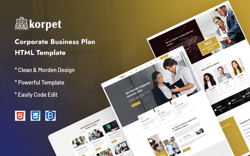 Korpret - Websitesjabloon voor bedrijfsplan