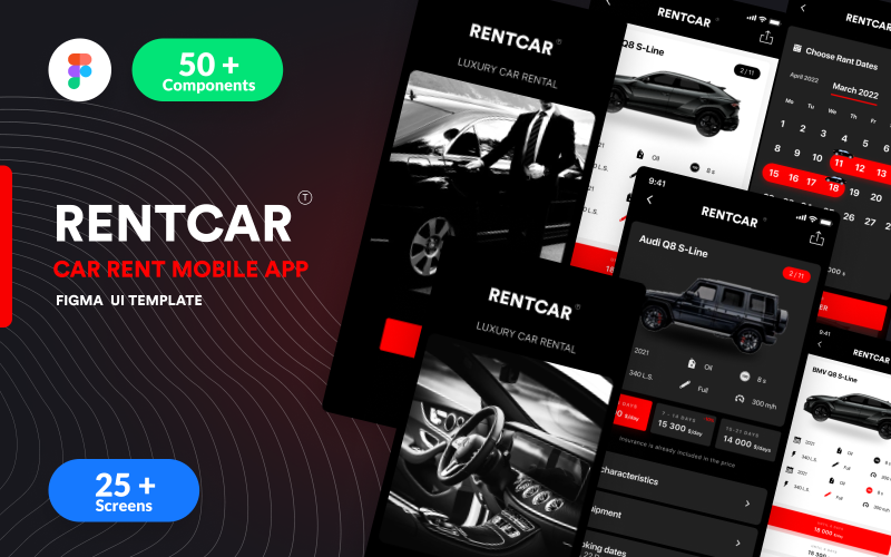 Rentсar - Car Rent Aplikacja mobilna Figma UI Szablon