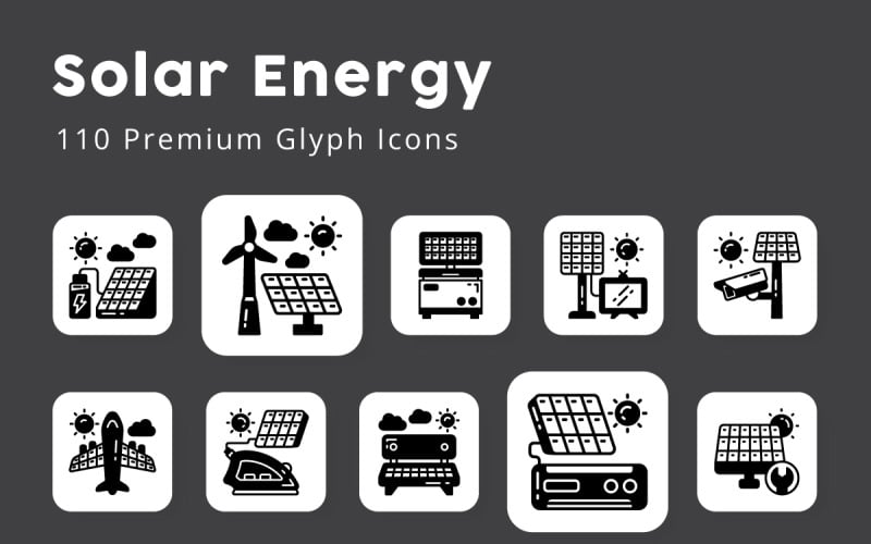 Zonne-energie Unieke Glyph Iconen