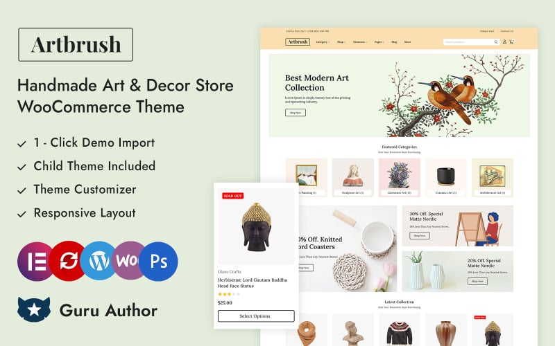 Artbrush -手工艺术，绘画和装饰店Elementor WooCommerce响应主题