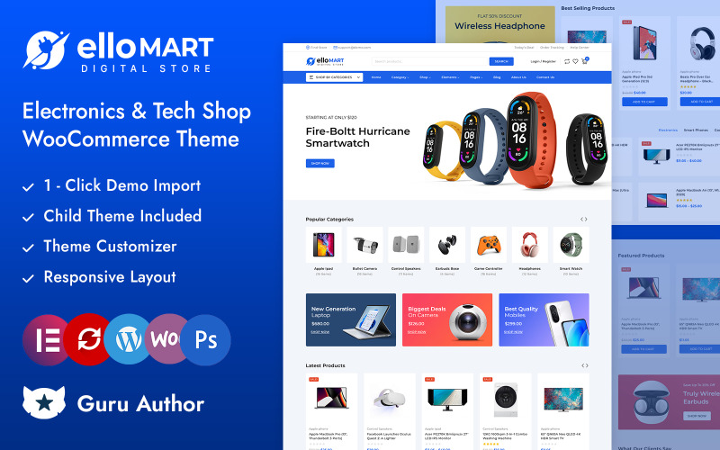 Ellomart - 电子和数字商店 Elementor WooCommerce 响应式主题