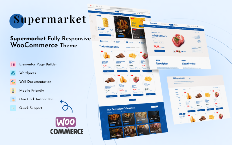 Супермаркет - Многоцелевой шаблон Wordpress Elementor