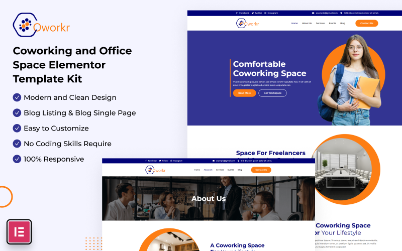 Coworkr - Coworking 和 Office Space Elementor Template Kit