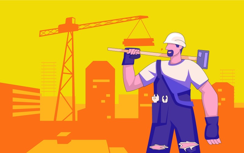 Concepto de ilustración de Vector de trabajador de construcción