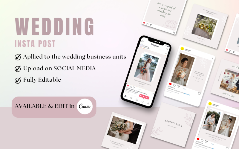 Modello Canva per matrimonio moderno - 15 post di Instagram