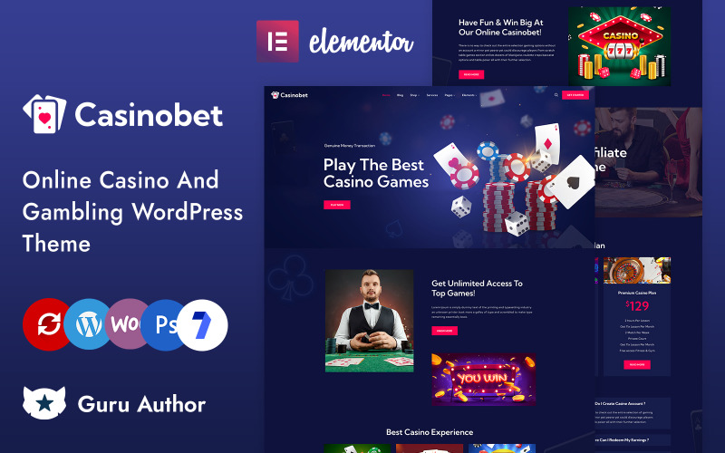 Casinobet - тема WordPress для онлайн-казино та азартних ігор Elementor