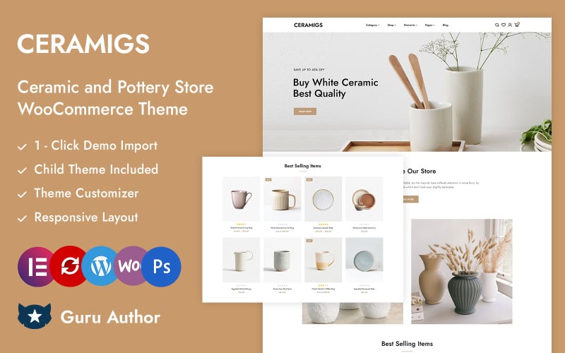 Ceramigs - Ceramica, negozio di arredamento d'interni Tema reattivo Elementor WooCommerce