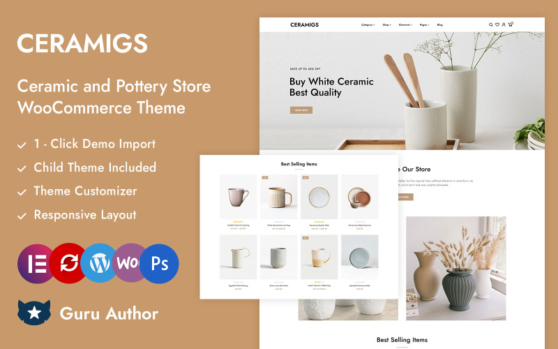 Ceramigs - Керамика, Магазин предметов интерьера Elementor Адаптивная тема для WooCommerce