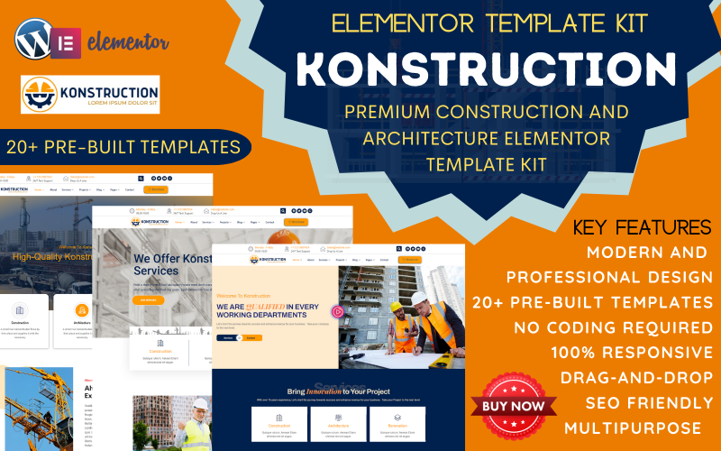 Konstruction - 公司 de construção e arquitetura e Kit de modelo Elementor de serviço de construção