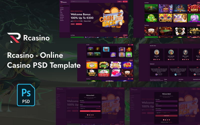 Rcasino - šablona PSD online kasina