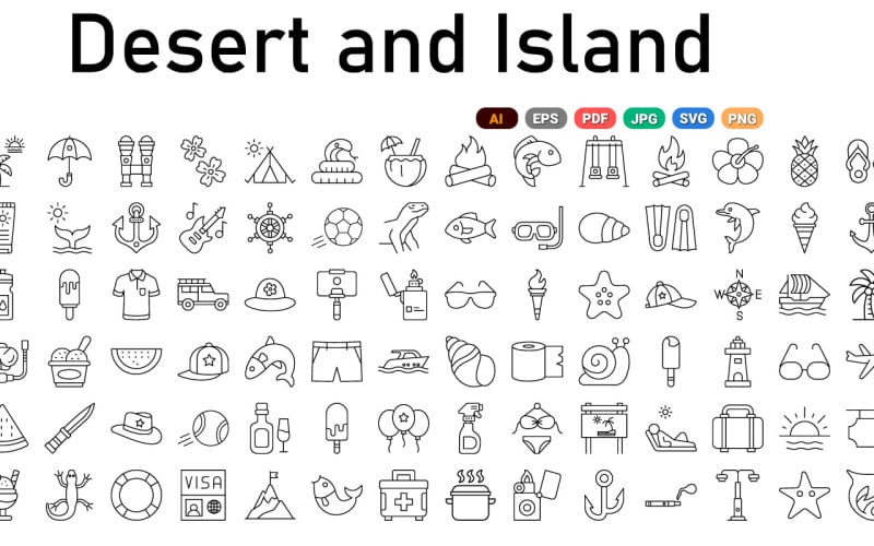 Wüsten- und Insel-Icons-Paket | KI | SVG | EPS