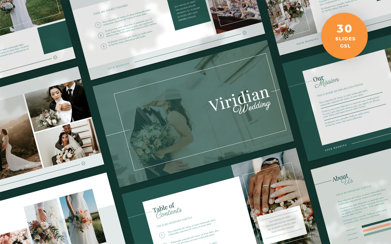Viridian -谷歌幻灯片模板的婚礼演示