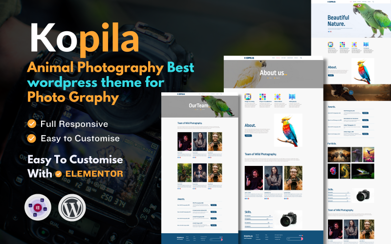 Kopila Animal Photography & Portfolio WordPress tema