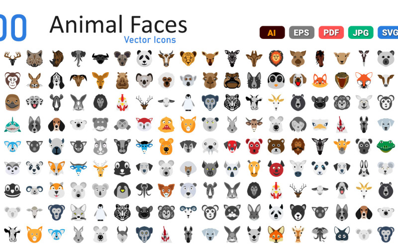 Icônes d'illustration vectorielle de visages d'animaux