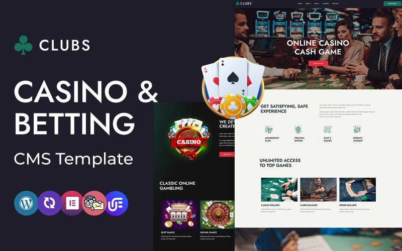 Clubs - Online casino, spellen en weddenschappen WordPress Elementor CMS-thema