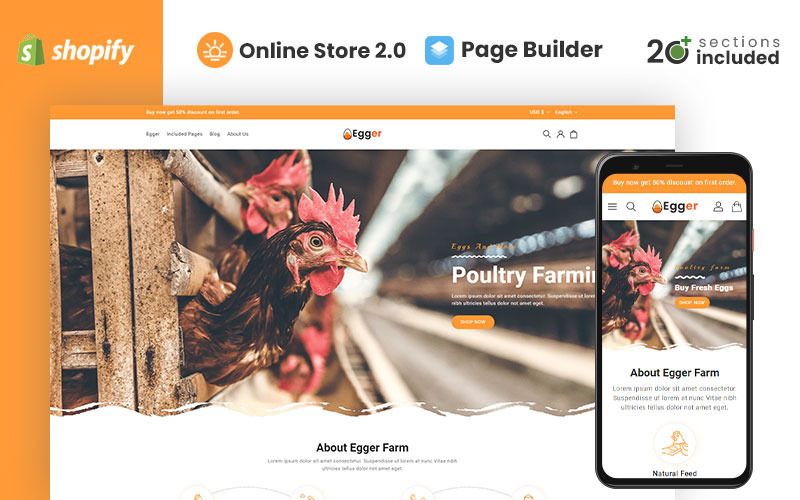 Egger - Drůbež a farma Shopify téma