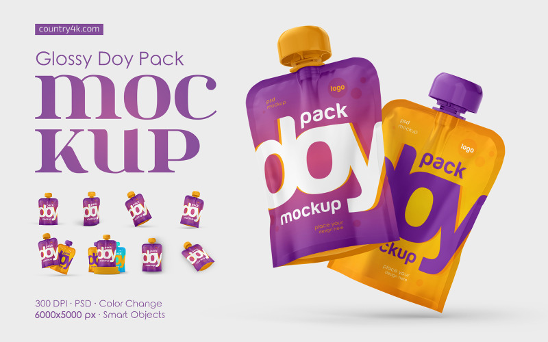 Glanzend Doy Pack Mockup Set