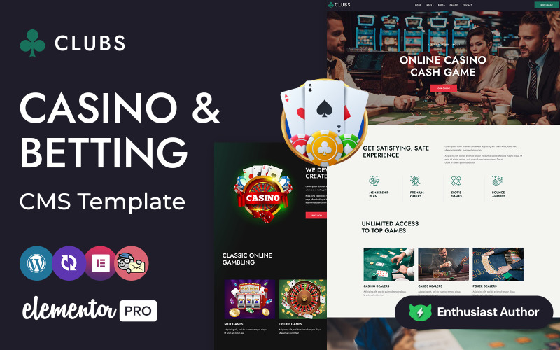 Kluby - Online kasino, hry a sázení WordPress Elementor CMS téma