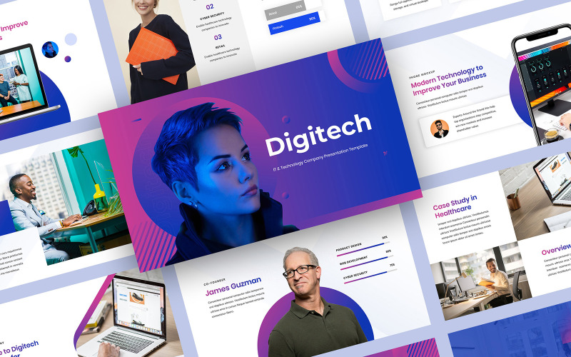 Digitech — prezentacja firmy informatycznej i technologicznej Szablon prezentacji Google