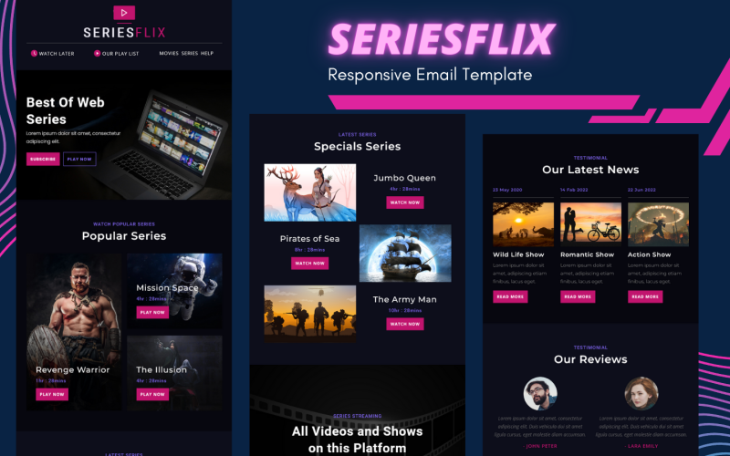 Seriesflix — адаптивный шаблон электронной почты для веб-сериалов