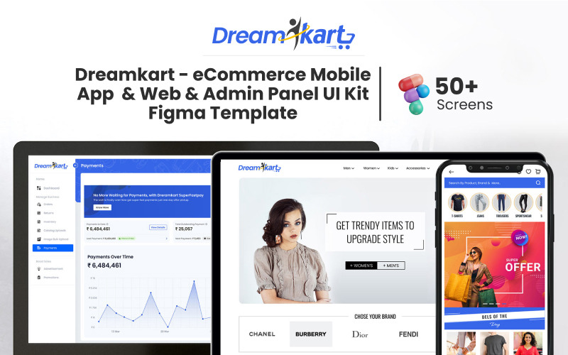 DreamKart - eTicaret Mobil Uygulaması & Web & Yönetici Paneli UI Kiti Figma Şablonu