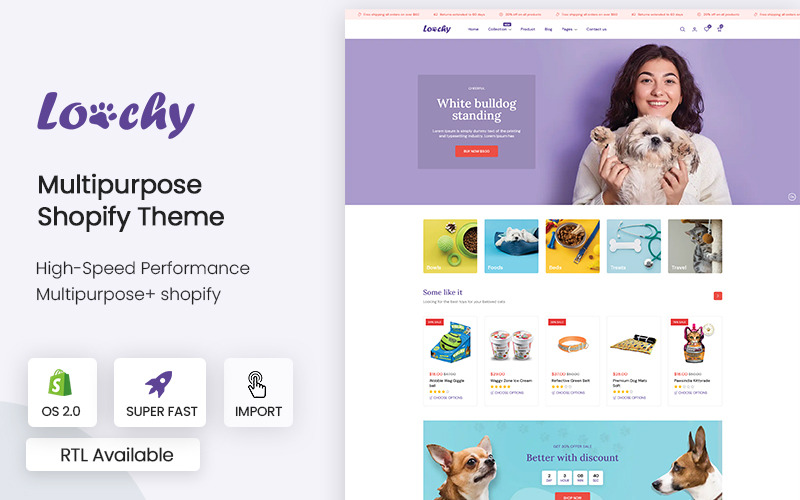 Loochy -多功能宠物和食物2.0 Shopify-thema