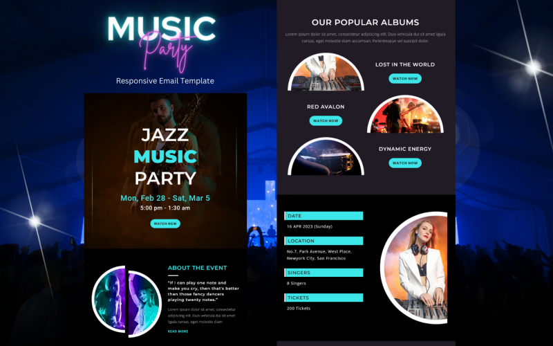 Music Party – uniwersalny responsywny szablon wiadomości e-mail