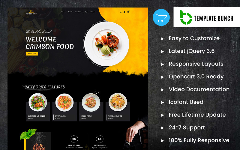 Crimson Food - e-Ticaret için Duyarlı OpenCart Teması