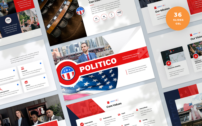 Politico - Modello di diapositive Google per la presentazione della campagna elettorale politica