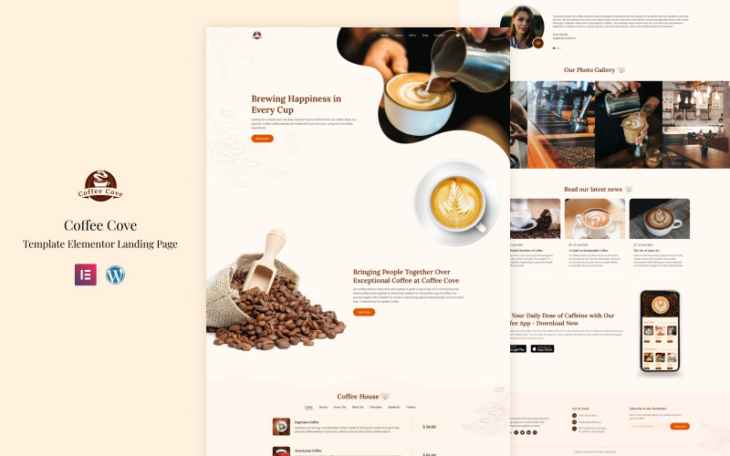 Coffee Cove - целевая страница кофейни Elementor