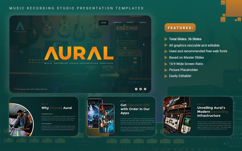 Aural -音乐录音工作室的PowerPoint模板