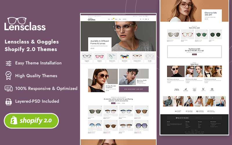 LensClass — uniwersalny motyw Shopify dla gogli, okularów przeciwsłonecznych i okularów