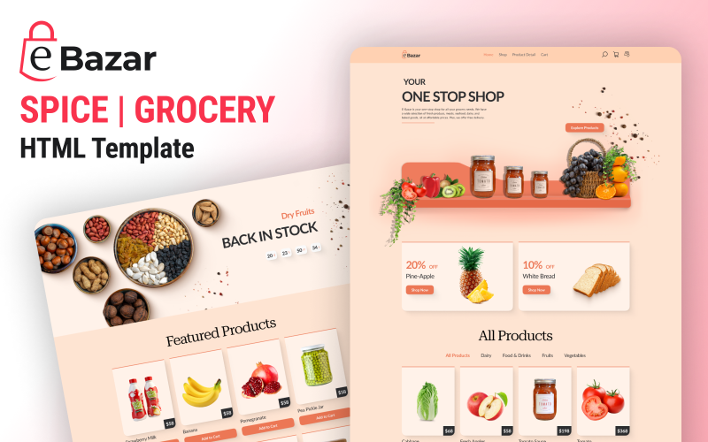 EBazar - Baharat - Meyveler - Market Bootstrap HTML Web Sitesi Şablonu