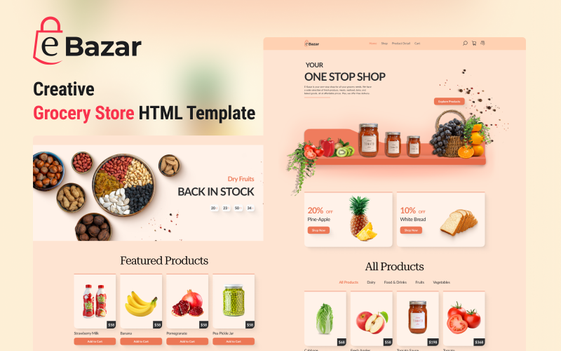 eBazar — совершенный HTML-шаблон продуктового магазина для беспрепятственного совершения покупок