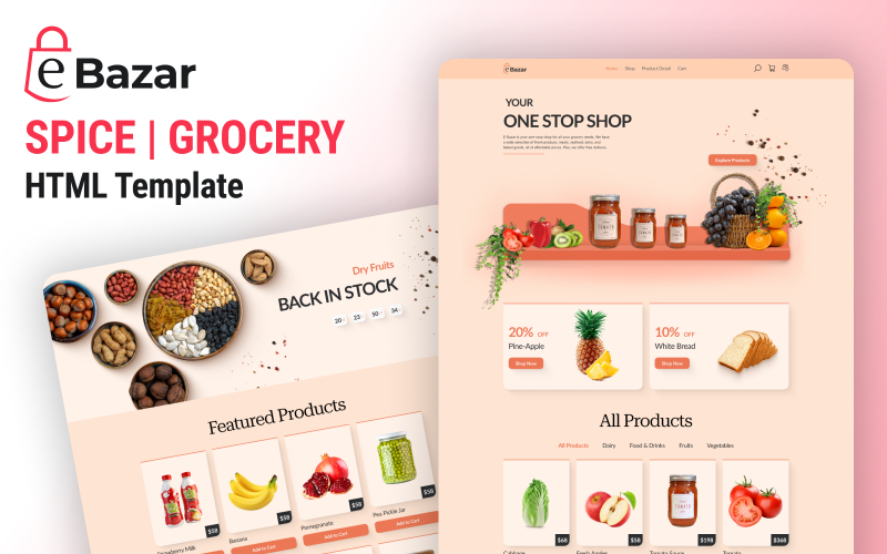 EBazar - Especias - Frutas - Plantilla de sitio web HTML Bootstrap para tienda de comestibles
