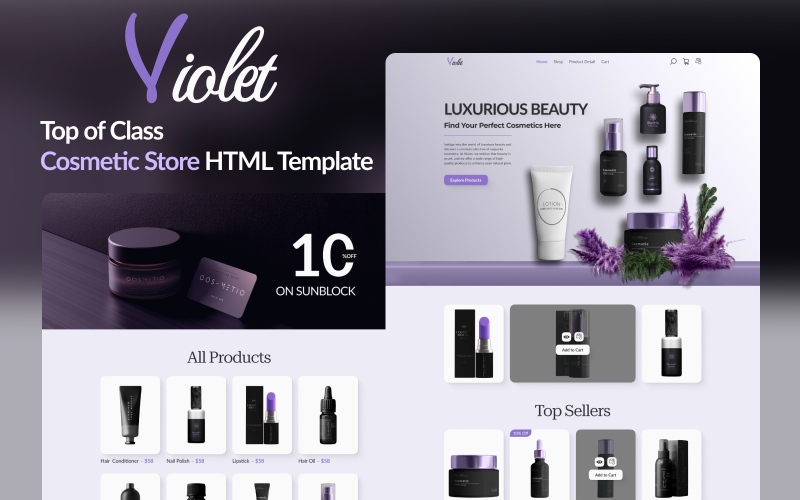 紫罗兰-迷人的化妆品商店HTML模板:发现美丽在其最好的