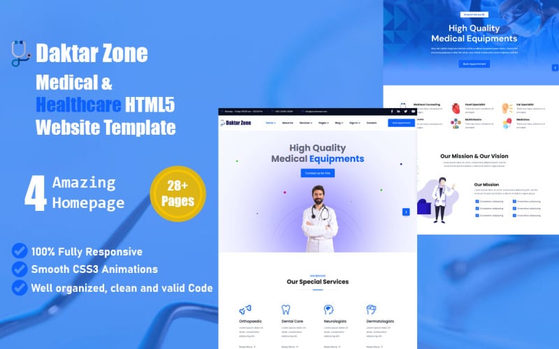 DaktarZone -医疗保健市场的HTML5模板