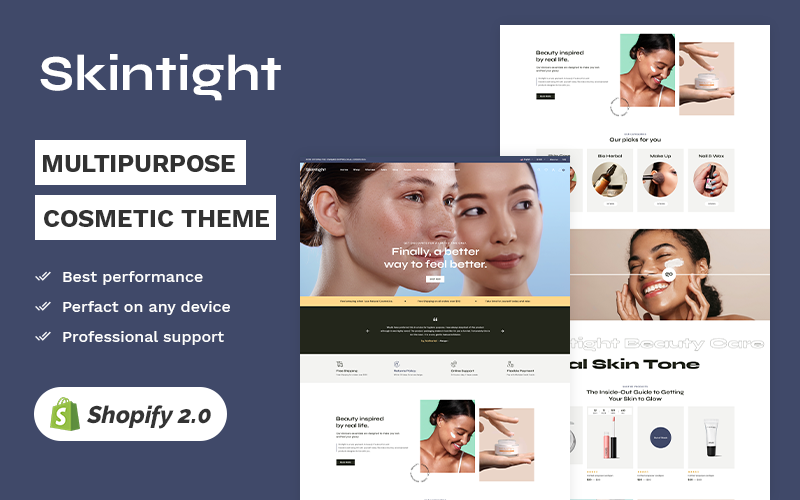 Skintight -Kosmetika & skönhetsbutik Hög nivå Shopify 2.0 Multi-purpose Responsive Theme