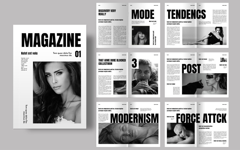 Modello InDesign per il layout di una rivista di moda