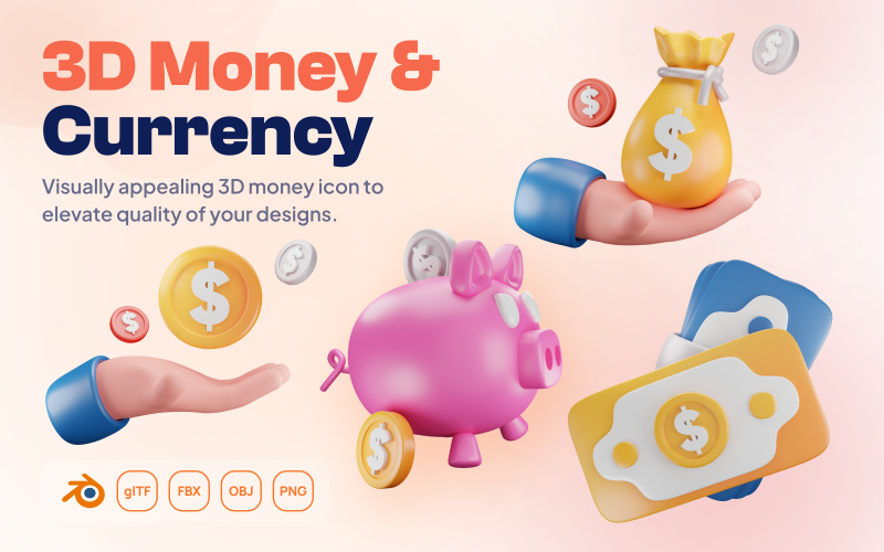 Mony - Pengar & Valuta 3D Ikonuppsättning